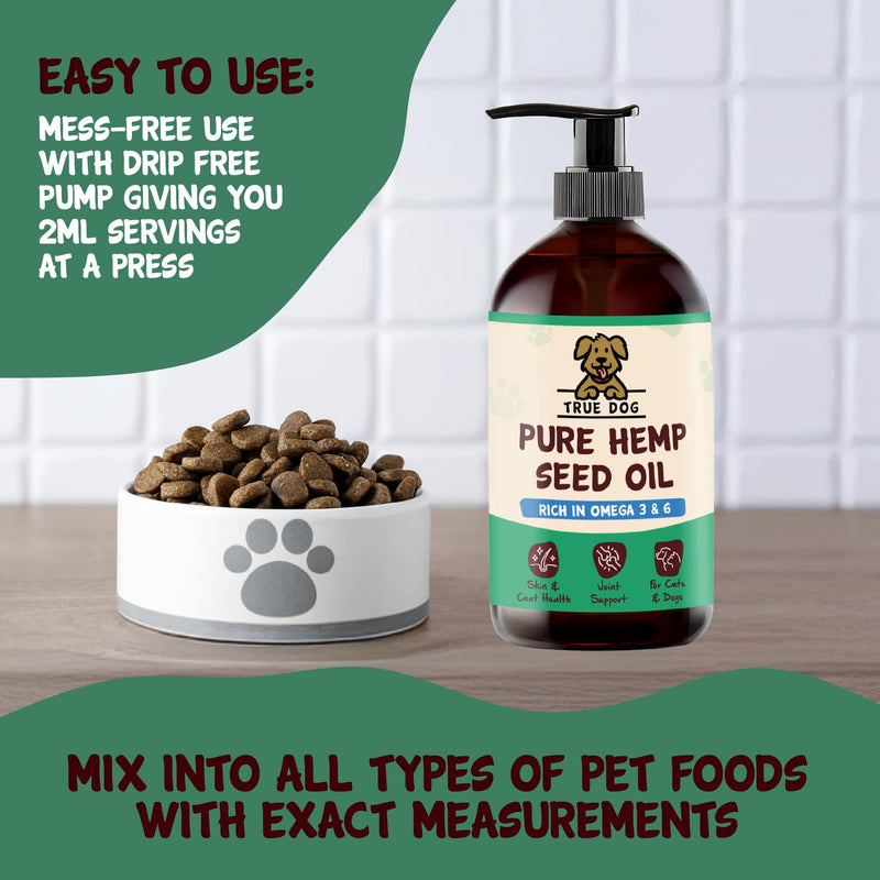 True Dog Pure Hemp Oil (500ml) Dog Food Topper with Vitamins and Omega 3 for Dogs in Pump Dispenser, Supports Healthy Coat, Joints & Anxiety, For All Breeds and Sizes - Natural Pet Supplements 500ml