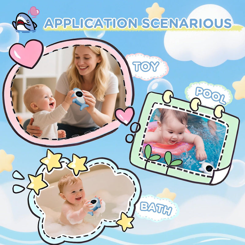 Baby Bath Thermometer Safety, Fahrenheit Instant Read Water Thermometer with LED Display Temperature Warning, Baby Bath Floating Toy for Infant, Newborn Blue Shark - BeesActive Australia