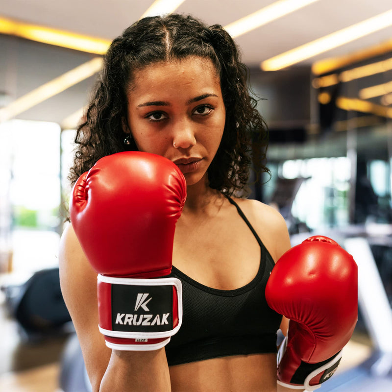 Kruzak Plain Boxing Gloves for Sparring, Kickboxing, Muay Thai, Martial Arts & MMA Fighting - Men & Women Punch Bag Mitts Training and Focus Pads Punching Red 16 oz