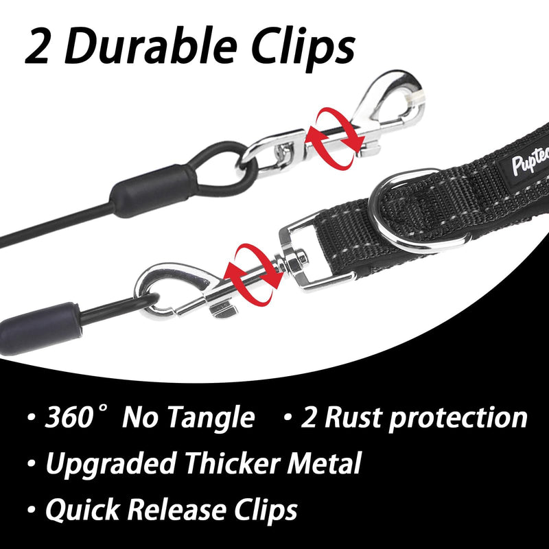 PUPTECK Chew Proof Dog Leash for Small Medium Large Dogs, Heavy Duty Dog Leashes with Padded Handle, Steel Cable Lead with Detachable Short Leash for Training Walking, Black - BeesActive Australia