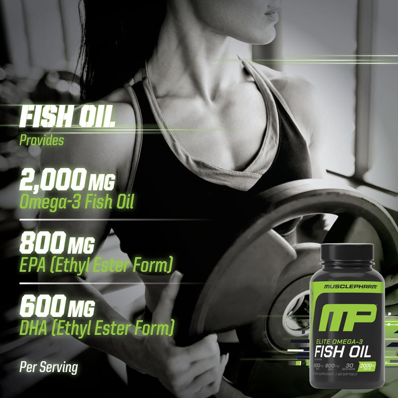 Muscle Pharm Essentials Fish Oil Omega 3-60 Liquid Softgels - 30 Servings | 2000mg Omega 3 Fish Oil, Cardiovascular Support, Immune Health, Joint Wellness, Athletic Recovery 60 Count (Pack of 1)