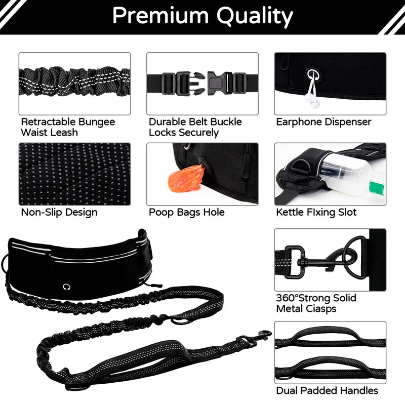 Skmeditec Hands Free Dog Leash with Waist Bag for Large Dog Walking, Shock Absorbing Bungee Leash with Zipper Pouch for Running, Dual Padded Handles & Adjustable Waist Belt 1 Dog - BeesActive Australia