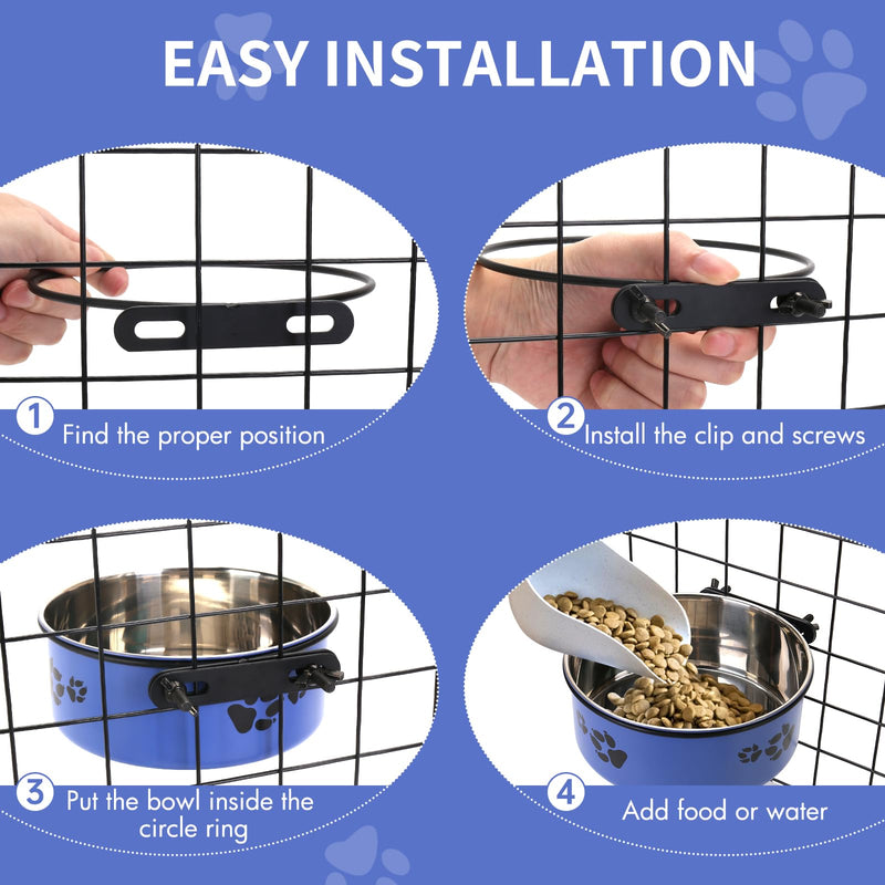 2 Pack Blue Crate Bowls Stainless Steel Kennel Bowls Dogs Crate Water Bowls Mountable with Clamp Holder 2 Sizes（6.3x2.56’’,5.5X 2.36’’ (Blue) - BeesActive Australia