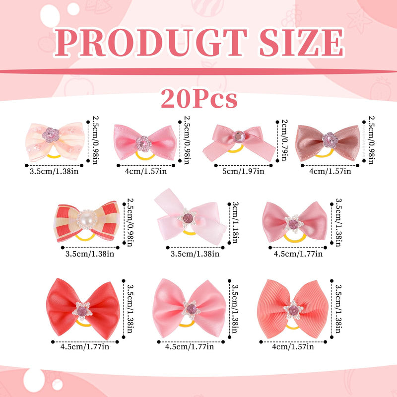 Lusofie 20 Pcs Dog Bows with Rubber Bands Rhinestones Dog Bow Tie Handmade Dog Hair Bows for Small Dogs Girl Puppy Hair Bows Dog Bows Small Size Dog（10 Style） - BeesActive Australia