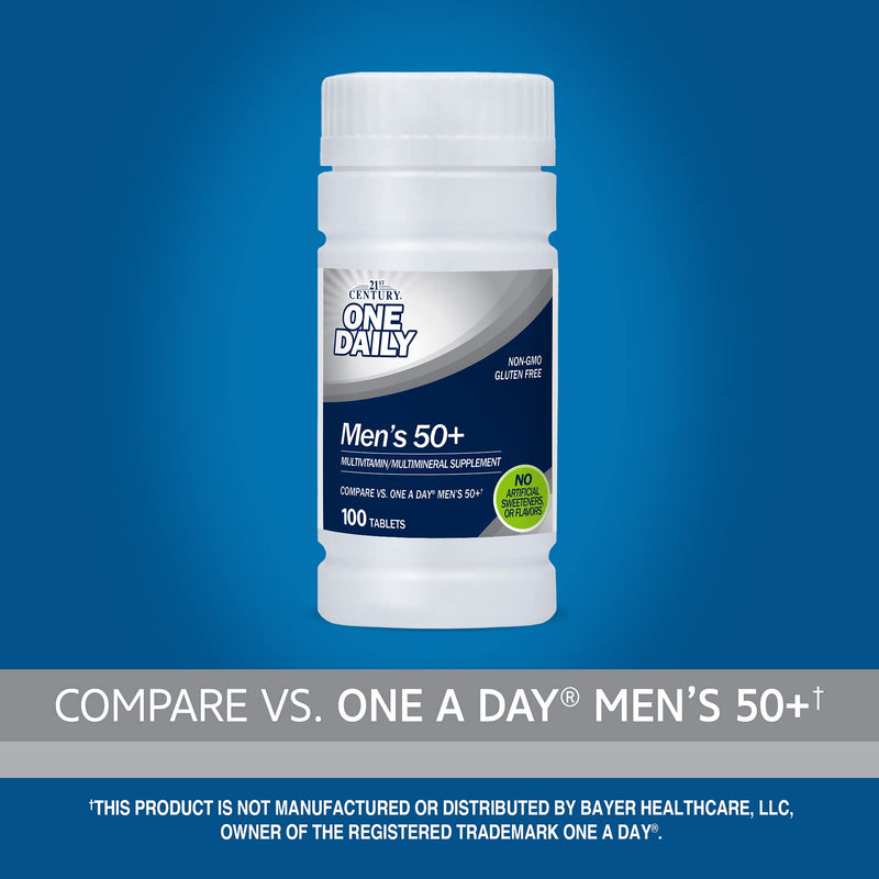 21st Century One Daily Men's 50+ Tablets, 100 Count | Complete Daily Multivitamin, Compare VS. One A Day® Men's 50+, Men Over 50 with Memory, Complete Nutrition for Men 50 Plus 100 Count (Pack of 1)