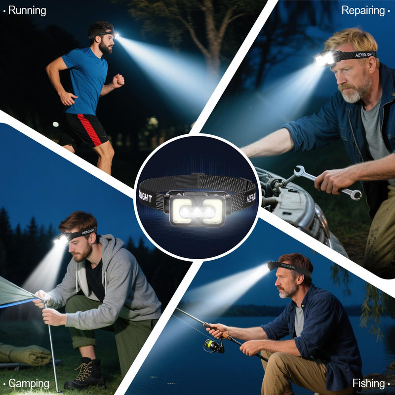 Rechargeable Headlamp with Red Light Motion Sensor Led headlamps for Adults Kids Waterproof Bright Hiking Headlights for Outdoor Camping Running Fishing 2 Packs