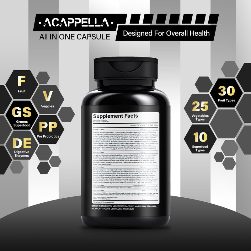 ACAPPELLA Prebiotics Probiotic for Women Green Superfood Fruit and Veggies Supplement 丨 Digestive Enzymes Capsule - 120 Count