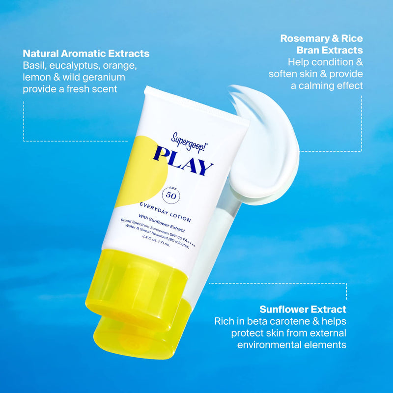 Supergoop! PLAY Everyday Lotion SPF 50-18 fl oz - Broad Spectrum Body & Face Sunscreen for Sensitive Skin - Great for Active Days - Fast Absorbing, Water & Sweat Resistant 18 Fl Oz (Pack of 1) - BeesActive Australia