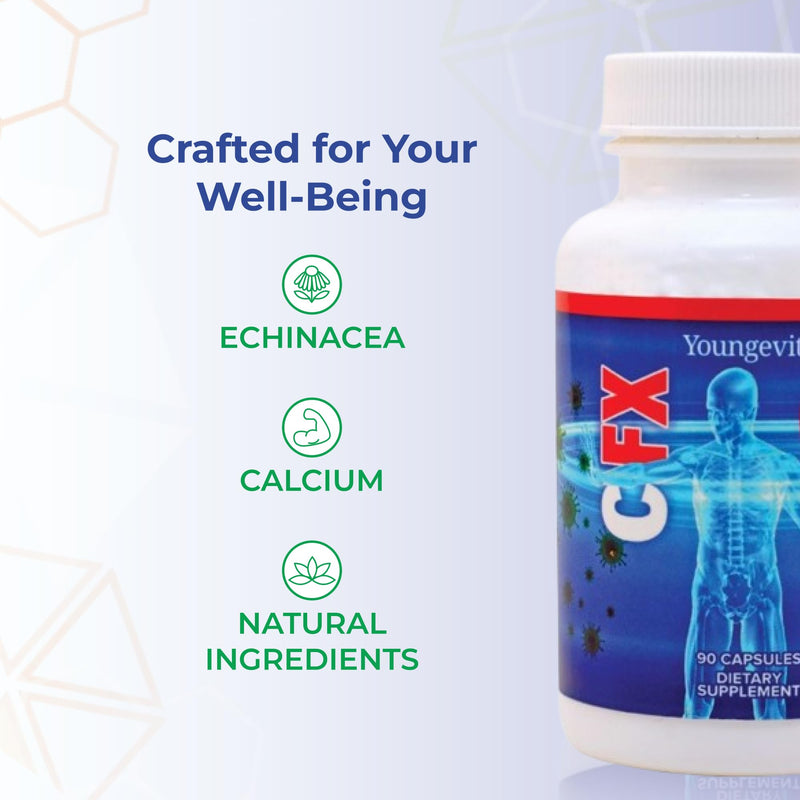 Youngevity C-FX Vitamin C 500mg with Echinacea Immune Support, 90 Capsules | Vitamin C 500mg, echinacea extract, immune support, pH-balanced formula, antioxidant protection, daily wellness, 90 capsules