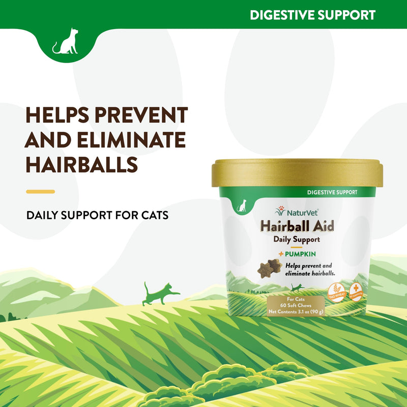 NaturVet – Hairball Aid Supplement for Cats - Plus Pumpkin – Helps Eliminate & Prevent Hairballs – 60 Soft Chews - BeesActive Australia