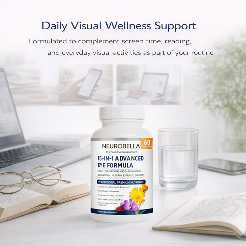 Neurobella Eye Formula, 15 in 1 Daily Eye Wellness Supplement with Lutein Zeaxanthin Bilberry & Vitamins, Clean Capsule Formula for Adult Wellness Routine (1)