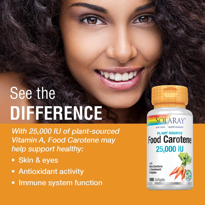 SOLARAY Food Carotene, Vitamin A as Beta Carotene 25000IU Carotenoids for Healthy Skin & Eyes, Antioxidant Activity & Immune System Support (076280041217) (100 CT) 100 Count (Pack of 1) - BeesActive Australia