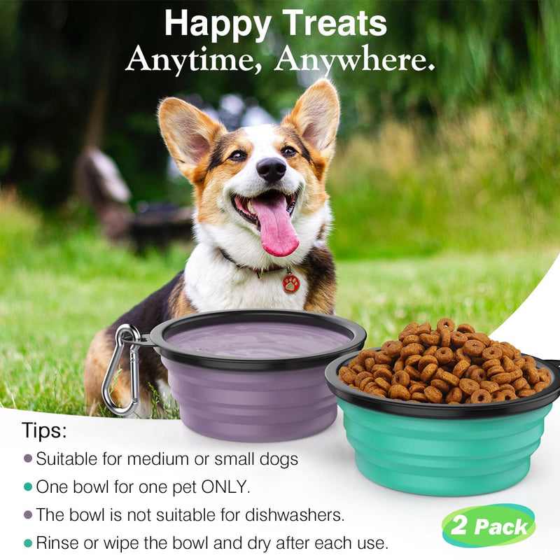 Pawaboo Collapsible Dog Bowls 2 Pack, Silicone Feeding Watering Bowls with Lids & Carabiners for Dogs Cats, Portable Water Feeder Food Bowl for Walking Traveling Home Use, 1000ml, Violet+Turquoise 1000ml(Pack of 2) - BeesActive Australia