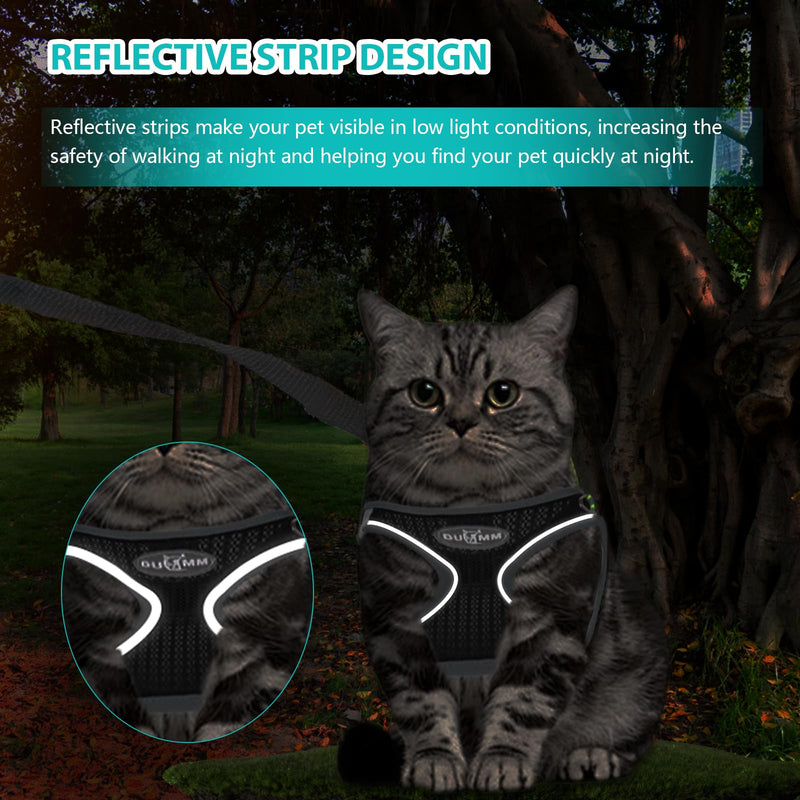 Cat harness escape-proof, cat harness set with leash, cat harness for walking, puppy harness with reflective and breathable for small and medium-sized cats, black (XS) XS - BeesActive Australia