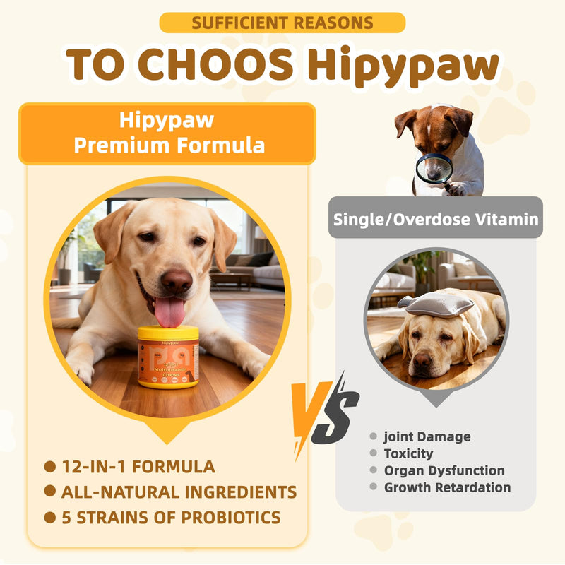 Dog Multivitamin Chewable: 12-in-1 Dog Vitamins & Supplements with Glucosmine Chondroitin Probiotics Omega 3 Cod Liver Oil CoQ10 Astaxanthin for Joint Gut Heart Eye Brain Immune Support Orange