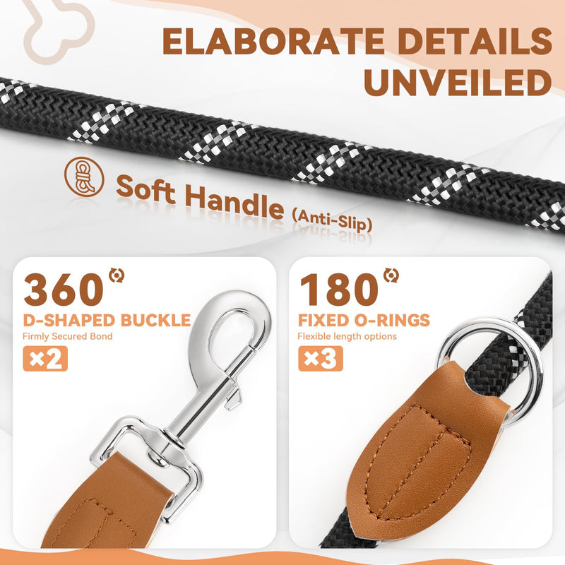 Hands Free Dog Leash, Heavy Duty Waist Leash for Dog Walking Running, Durable 9.8FT Multi-Function Dog Lead No Pull for Medium Large Dogs, Professional Tangle Free Reflective Control Lead Reflective-Black - BeesActive Australia