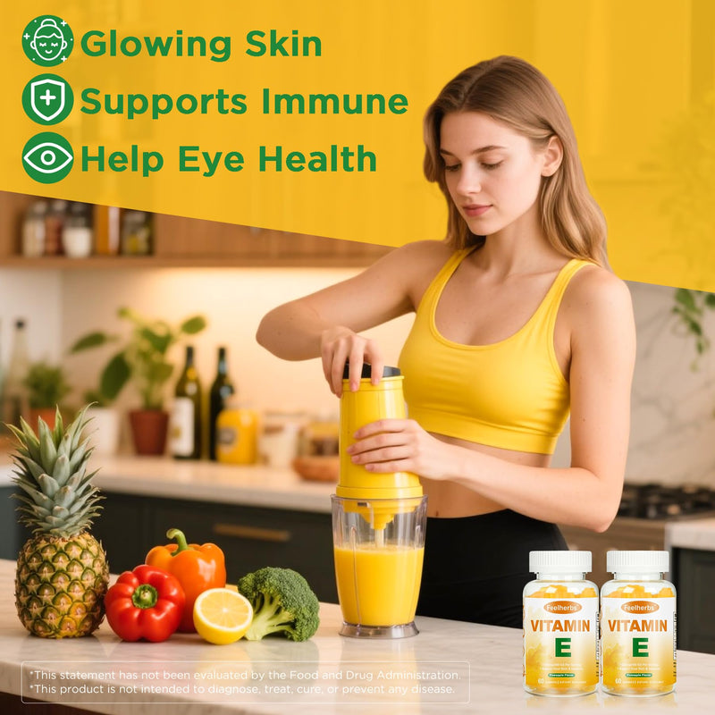 Vitamin E Gummies 268mg(400 IU) for Women Skin & Immune Support, Pineapple Flavored Vitamin E Chewable Vegan Gummies, 60 Count