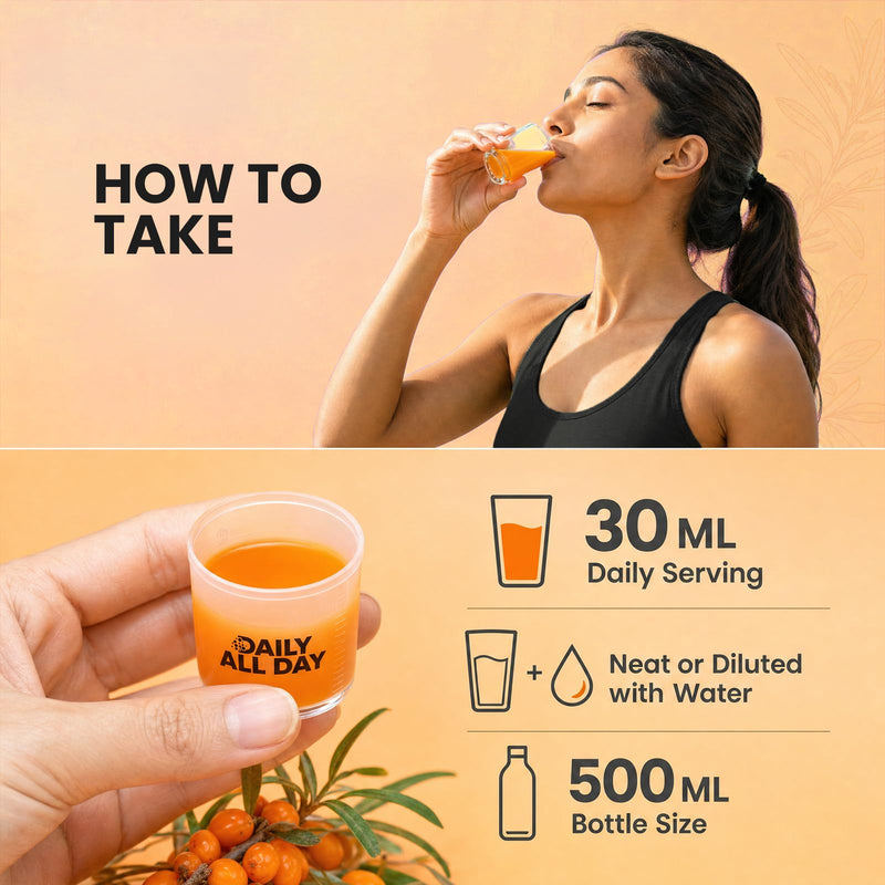 Himalayan Sea Buckthorn Juice Omega-7 Liquid Superfruit Concentrate, 16.9 fl oz (500ml), Rich in Vitamin C & Plant Omega 3-6-7-9 for Skin, Hair & Immunity, Vegan, No Added Sugar