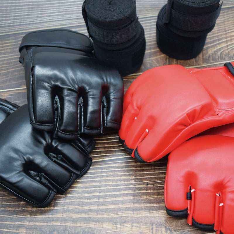 2 Pairs Boxing Gloves Kickboxing Gloves for Men Women Beginner Professional Shockproof Leather Sparring Training Gloves Set MMA Gloves BlackRed