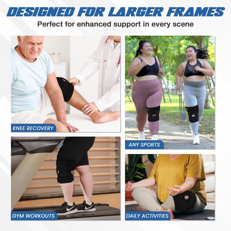 Nvorliy Plus Size Knee Brace for Knee Pain, Extra Large Knee Brace for Women and Men, Adjustable Knee Support with Side Stabilizers for Knee Pain Relief, Arthritis, ACL, LCL, MCL, Injury Recovery 5XL/6XL Black