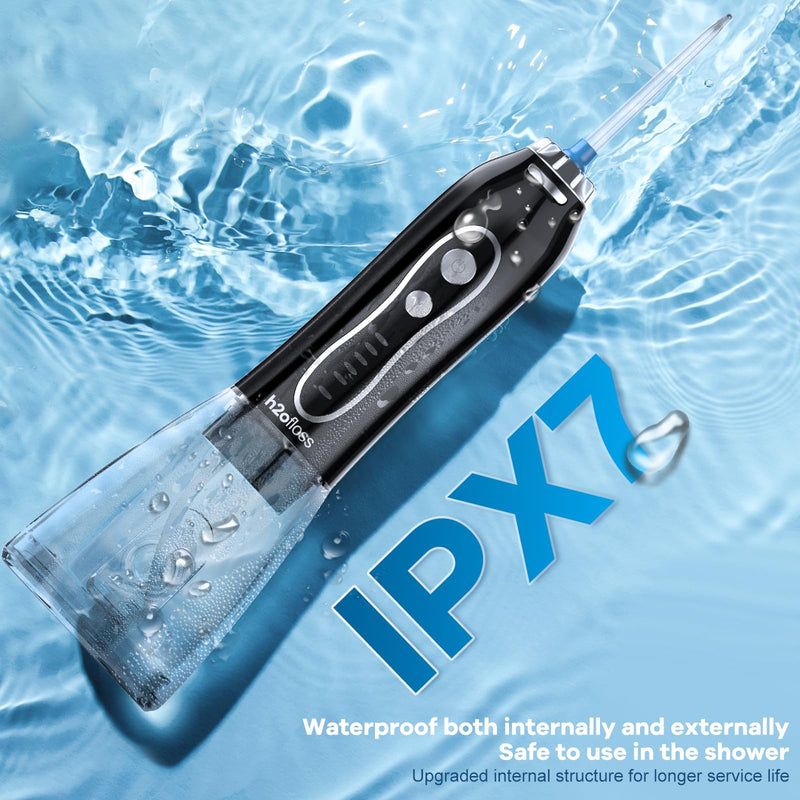 H2ofloss Water Dental Flosser Teeth Pick -Portable Oral Irrigator with 5 Modes, Rechargeable IPX7 Waterproof Orthodontic Teeth Cleaner Pick Cordless for Home Travel-300ml Water Tank Black