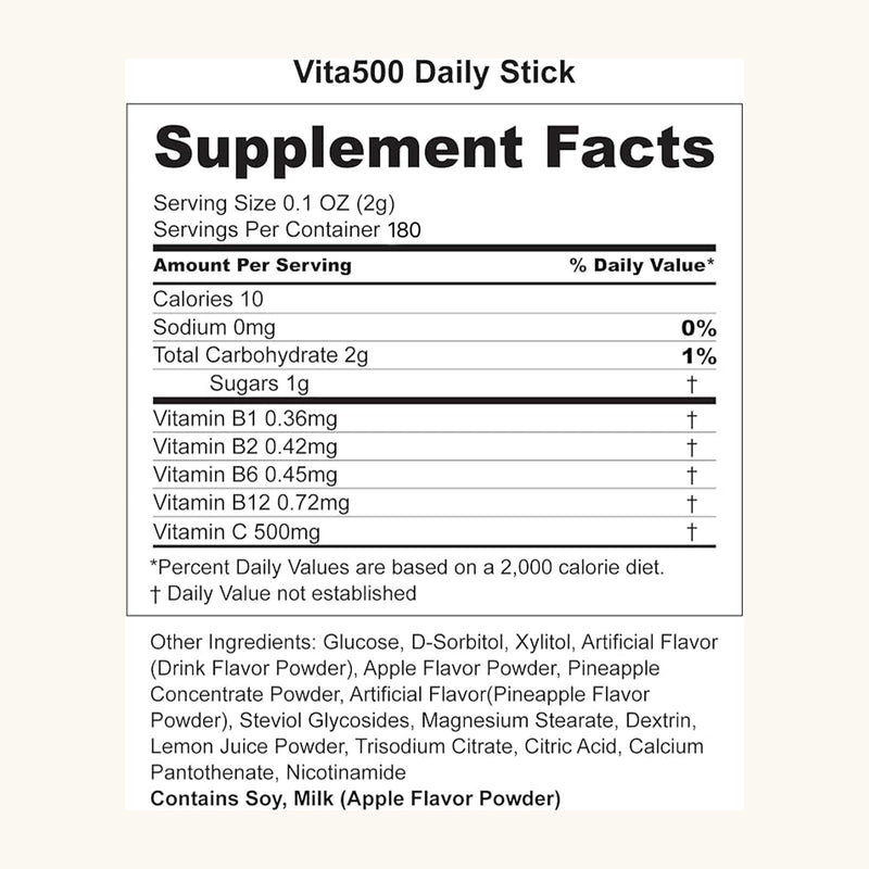 KWANGDONG Vita500 Daily Vitamin C 500mg & B Complex Powder, 180 Stick Packs 0 Ounce (Pack of 180)