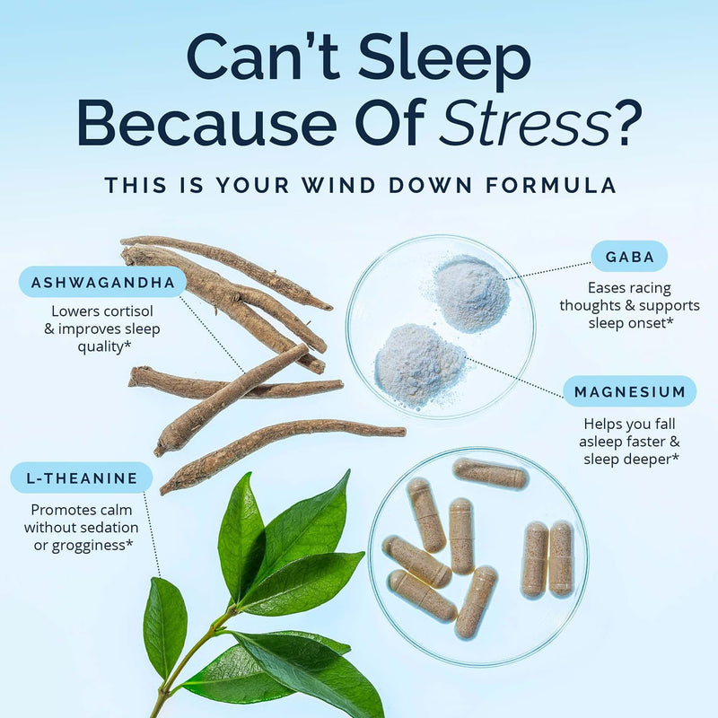 BrainMD Stress Relief Sleep Support with GABA Magnesium, 60 Capsules | Dietary supplement in capsule form for daily use, featuring a natural blend with 30 servings for routine wellness.