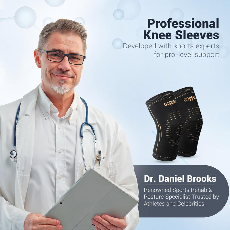 Copper Knee Braces for Men & Women – Knee Compression Sleeves for Pain Relief, Arthritis, Sports and Recovery Medium Black & Gold - BeesActive Australia