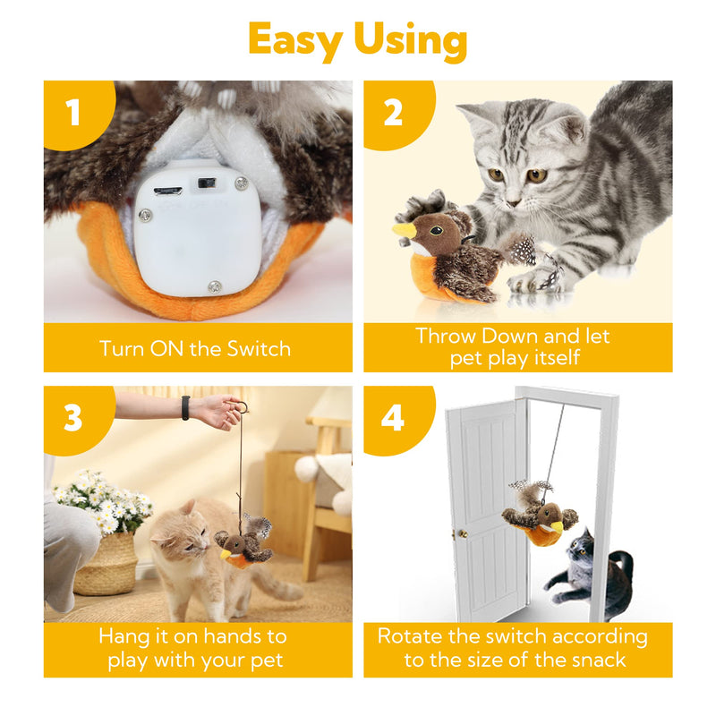 Cat Toys for Bored Indoor Cats, Cat Bat Wings with Catnip Cats, USB Rechargeable Motion Activated Kitten Toys, Interactive Flapping and Chirping Bird Cat Toy Robin Bird - BeesActive Australia