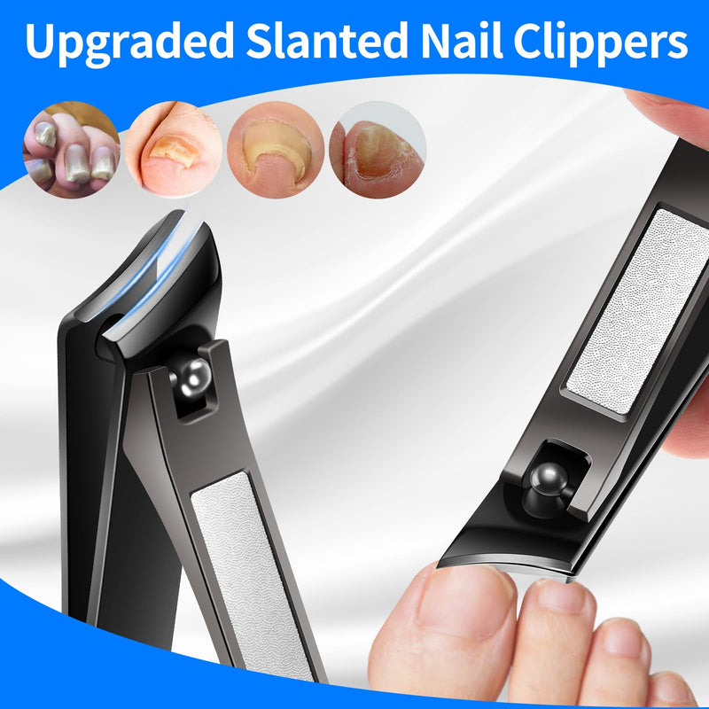 TwinWolf Toenail Clippers for Seniors Thick Ingrown Toenails,Heavy Duty Slanted Curved Blade Cutters for Fingernails, Large Ultra Sharp Nail Clippers Set with Wide Jaw for Men Women,5 Pcs,Black 5PCS