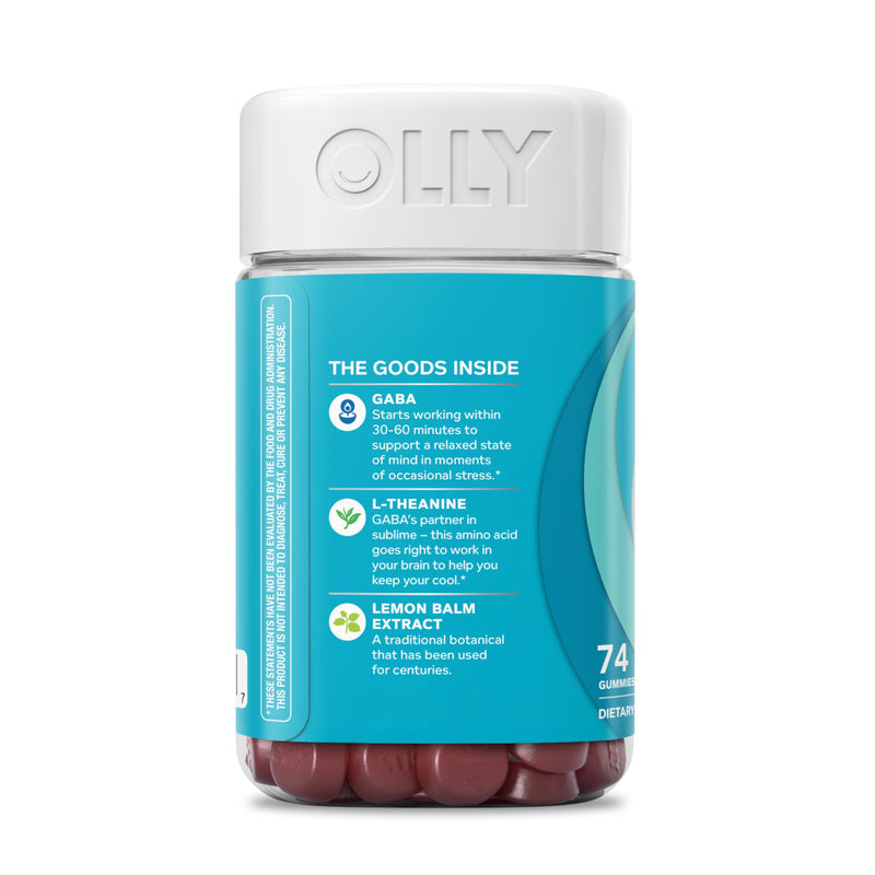 OLLY Goodbye Stress Gummy,GABA,L-Theanine,Lemon Balm,Stress Relief Supplement,Berry -,74 Count (Pack of 2) 74 Count (Pack of 2)