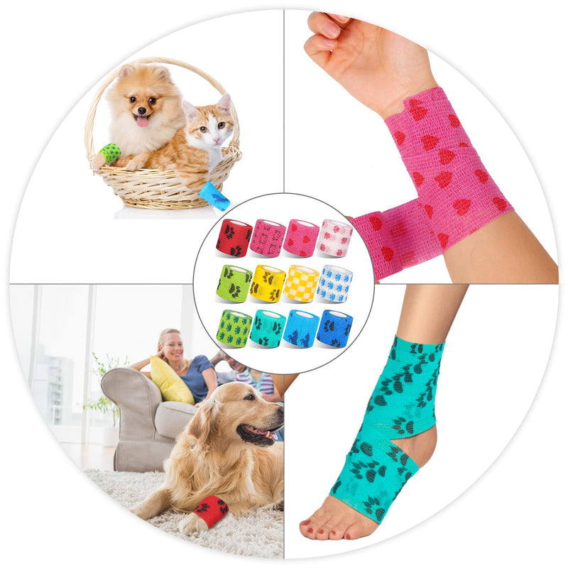 tonyg-p Pack of 12 Self-Adhesive Bandage Self-Adhesive Bandage Cohesive Bandages Elastic Pet Vet Wrap for Finger Wrist Knee Ankle Sprains and Swelling 5 cm x 4.5 m - BeesActive Australia