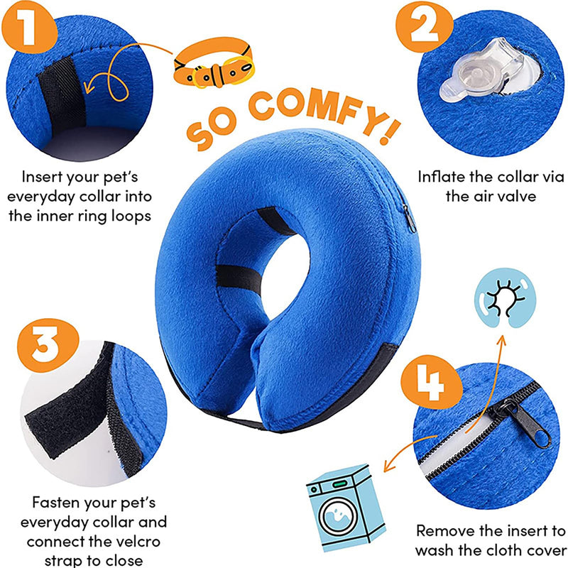 Dinghaole Inflatable Dog & Cat Neck Brace, Soft Nylon Pet Collar, Leak Protection for Dogs Recovering from Surgery or Wounds (Medium - Blue) - BeesActive Australia