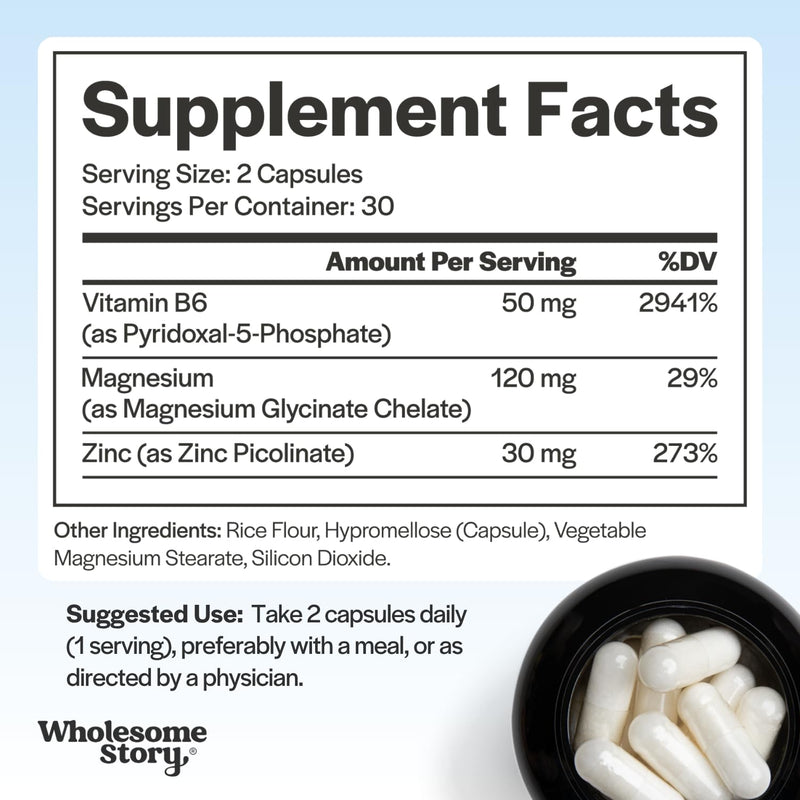 Zinc Picolinate, Magnesium Glycinate Supplements with P5P Vitamin B6 | Magnesium and Zinc Vitamin | Reproductive & Fertility Health, Hormone Balance, Immune System Support | 30 Day Supply 60 Count (Pack of 1)