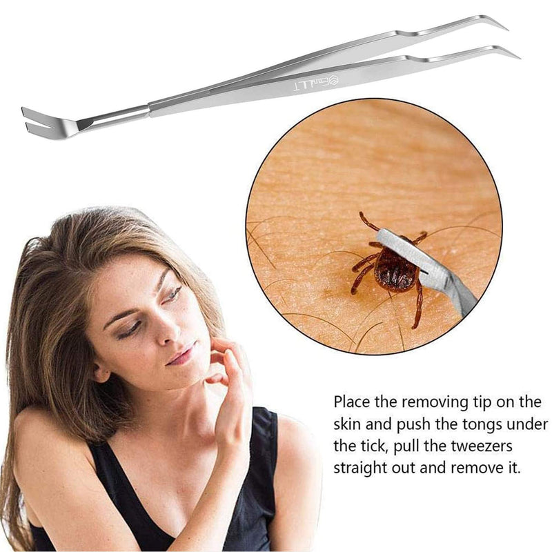 EasyULT 2 in 1 professional tick tweezers, tick tweezers and tick hook, made of high-quality stainless steel, easy to remove ticks, tick remover for humans, dogs, cats (with storage box) silver - BeesActive Australia