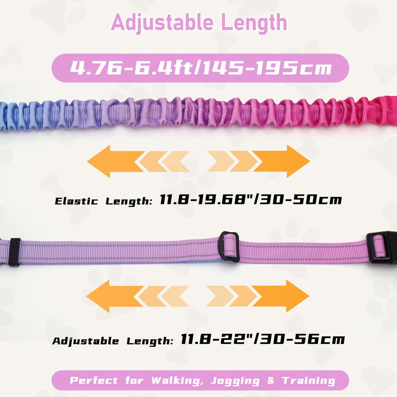 Hands Free Dual Handle Retractable Bungee Leash with Reflective Trim, Adjustable Waist Belt for Dog Walking, Running, Hiking - Durable Nylon Leash for Medium Large Dogs, Pink