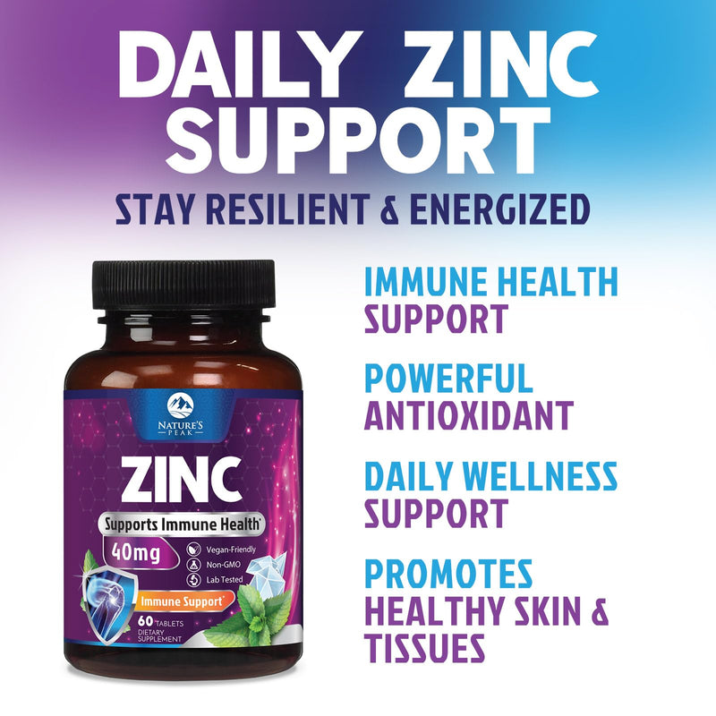 Zinc Supplements 40mg - 40mg of Zinc is the NIH's Safe Upper Daily Limit for Women & Men - Best Zink Supplement for Immune Support, Antioxidant, Skin Health, Gluten Free, Bottled in USA - 60 Caplets 60 Count (Pack of 1)