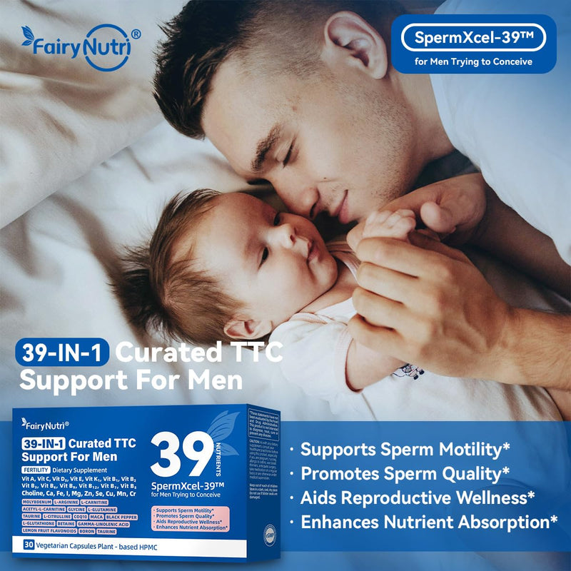 SpermXcel-39™ for Men Trying to Conceive | 39-in-1 Fertility Support | Maca · L-Carnitine · L-Arginine & CoQ10 · Vitamins & minerals | Supports Sperm Motility & Quality | 30 Vegetarian Capsules