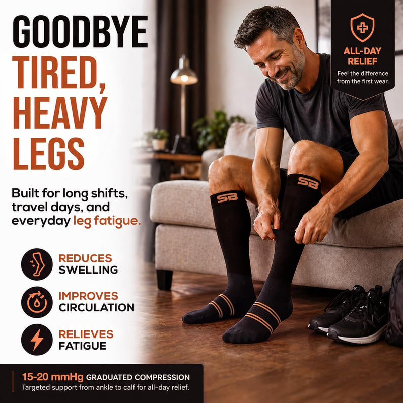 SB SOX 3-Pair Copper Compression Socks (15-20mmHg) Black/Copper L/XL