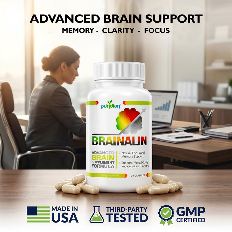 Puridian Brain Supplements for Memory and Focus, Ginkgo biloba Supplements | Focus, Clarity & Cognitive Health, 8 in 1, Alpha GPC Nootropics Supplement, Memory and Focus | Non-GMO, Caffeine-Free