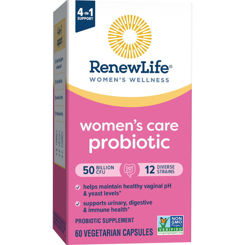 Renew Life Women's Care Probiotic 50 Billion CFU | 60 Vegetarian Capsules | Supports Vaginal pH, Urinary, Digestive & Immune Health | Dairy, Soy and Gluten Free 60 Count (Pack of 1) Nutritional Supplement