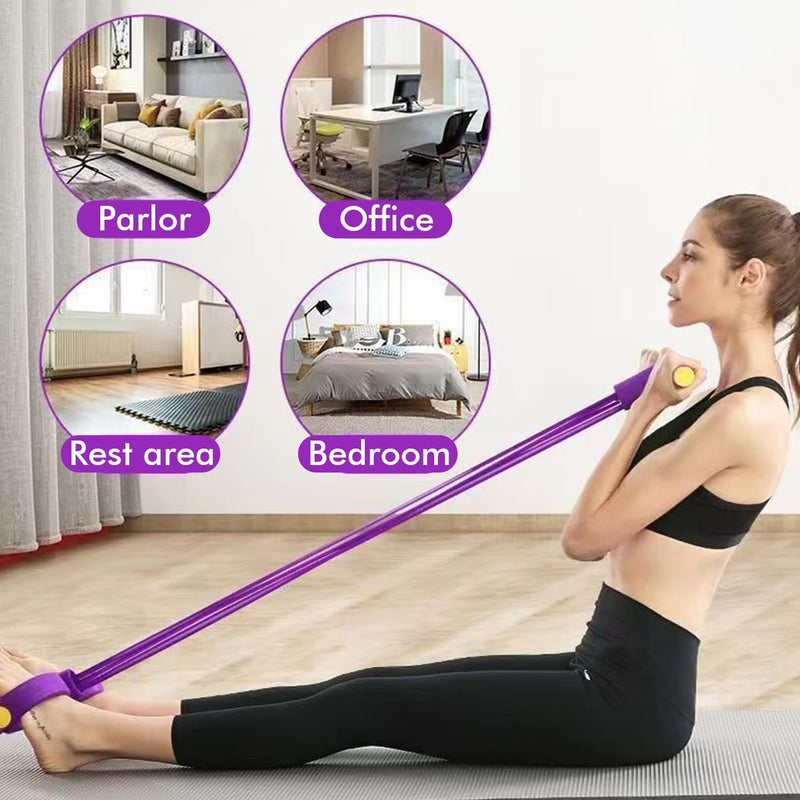 2PC 21 Fitness Resistance Bands-4 Tube Pedal Ankle Puller, Stirrup Puller for Exercise,2025 New Sit up Leg Stretch Rope Exercise Bands with Handles for Women Men Black+Purple