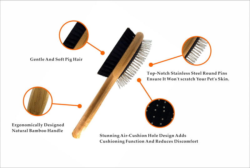 PROBUSINES-Pet Dog Brush Natural Bamboo Fiber Eco-Friendly Pet Grooming Dog and Cat Double-Sided Needle and Bristle Pet Deshedding Brush - BeesActive Australia