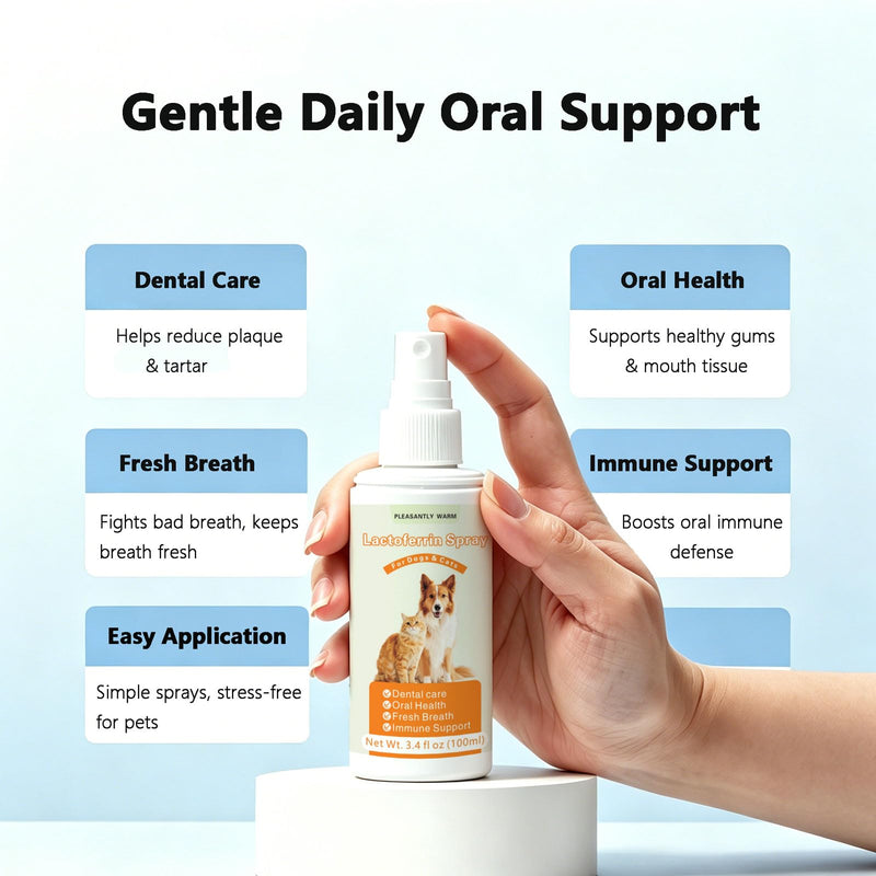 Lactoferrin Pet Oral Care Spray for Dogs & Cats, Natural Pet Breath Freshener with Colostrum, Taurine & Prebiotics, Gentle Daily Oral Support for All Breeds & Ages，100ml