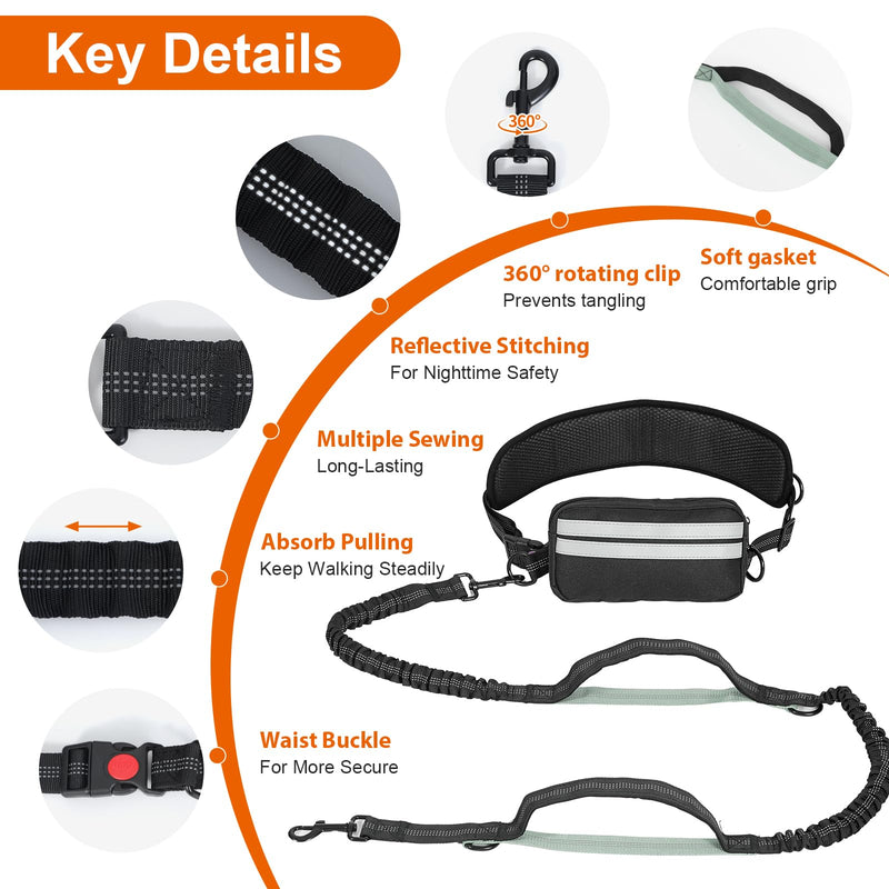 Hand Free Dog Leash with Pouch, Dog Walking Belt Retractable Leash for 2 Dogs with Dual Handles for Running Walking Jogging Pet Belt - BeesActive Australia