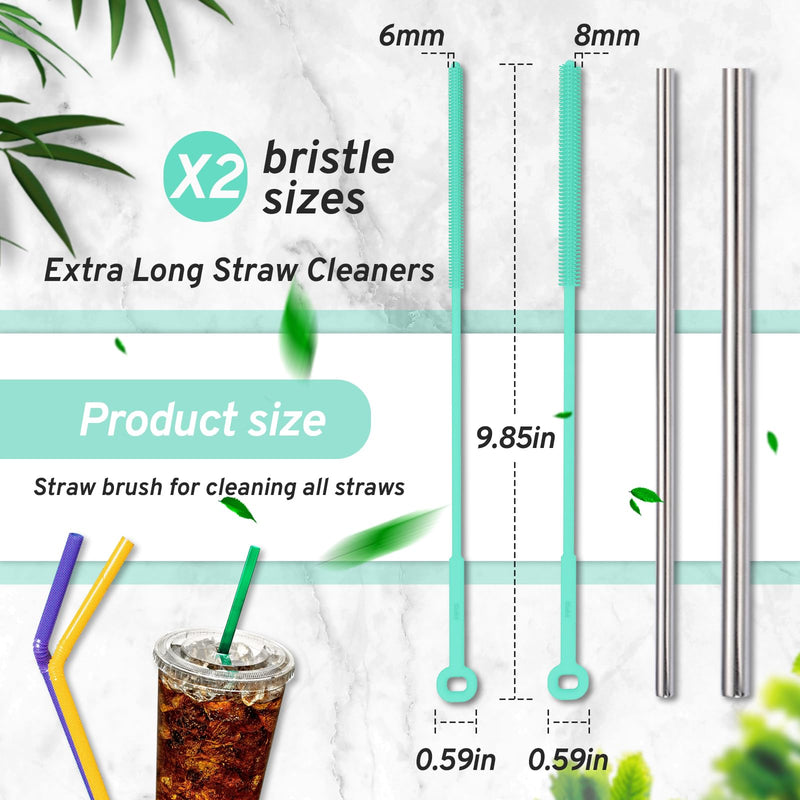 Reusable Silicone Straw Brush,Straw Cleaner,Pipe Cleaners,Extra Long Cleaner Brush for Cleaning Bottle Metal Glass Straws Drink Lid,Straw Cover,Smoothie Straw,Drinking Mint Green 6mm+8mm - BeesActive Australia