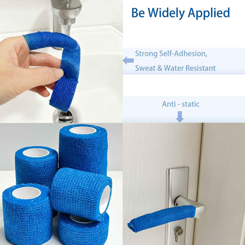 16-Roll 4-Size Self Adhesive Bandage Wrap Set (1, 2, 3, 4 inch x5 Yards) - Professional Elastic Athletic Tape for Medical Bandaging, Sports Support, Home & Pet Care - Blue 1in & 2in & 3in &4in 16 - BeesActive Australia