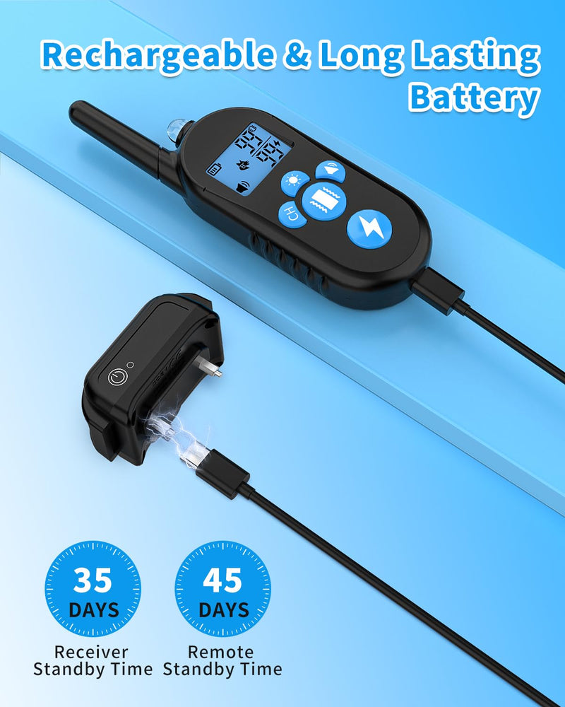 Dog Shock Collar, 2500FT Dog Training Collar with Remote for 20-110lbs Medium Large Dogs, IPX7 Waterproof Rechargeable Electric Collar with 4 Training Modes, Beep, Light, Vibration and Shock (Blue) - BeesActive Australia
