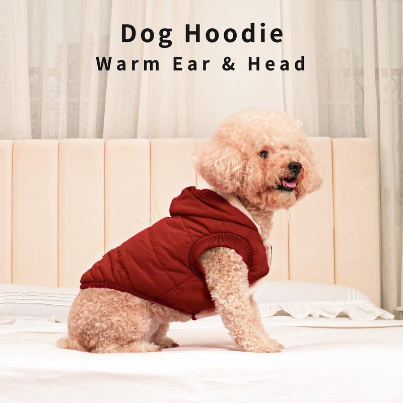 Fleece Lining Extra Warm Dog Hoodie in Winter for Small Dogs Jacket Puppy Coats with Hooded,Red M Medium (Pack of 1) Red - BeesActive Australia