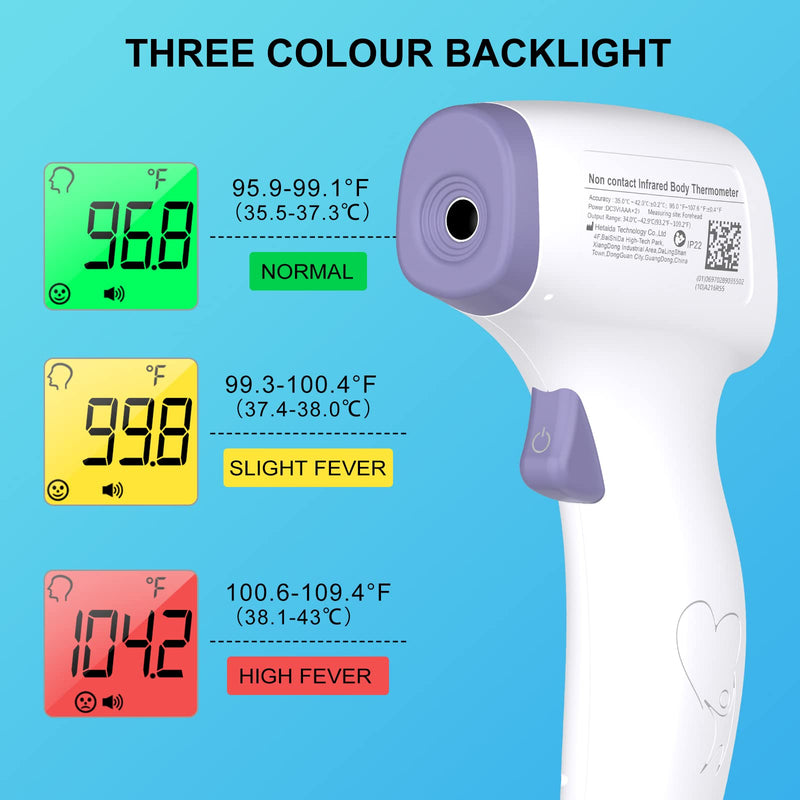 Digital Thermometer for Adults and Kids, No Touch Forehead Thermometer for Baby, 2 in 1 Body Surface Mode Infrared Thermometer with Fever Alarm and Instant Accuracy Readings Purple